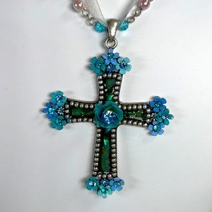 Cross Necklace Matching Earrings Pearls Austrian Crystals